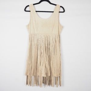 Chelsea & Violet Faux Suede Fringe Romper Tan S